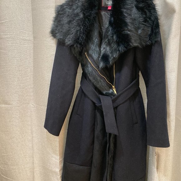 Vince Camuto belted coat with faux fur (wool caot) - Picture 2 of 10